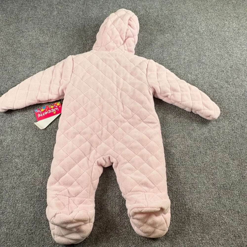 Wippette Bunting Snowsuit Baby Girl 3/6M Pink Quilted Fleece Teddy Bear Hooded‎